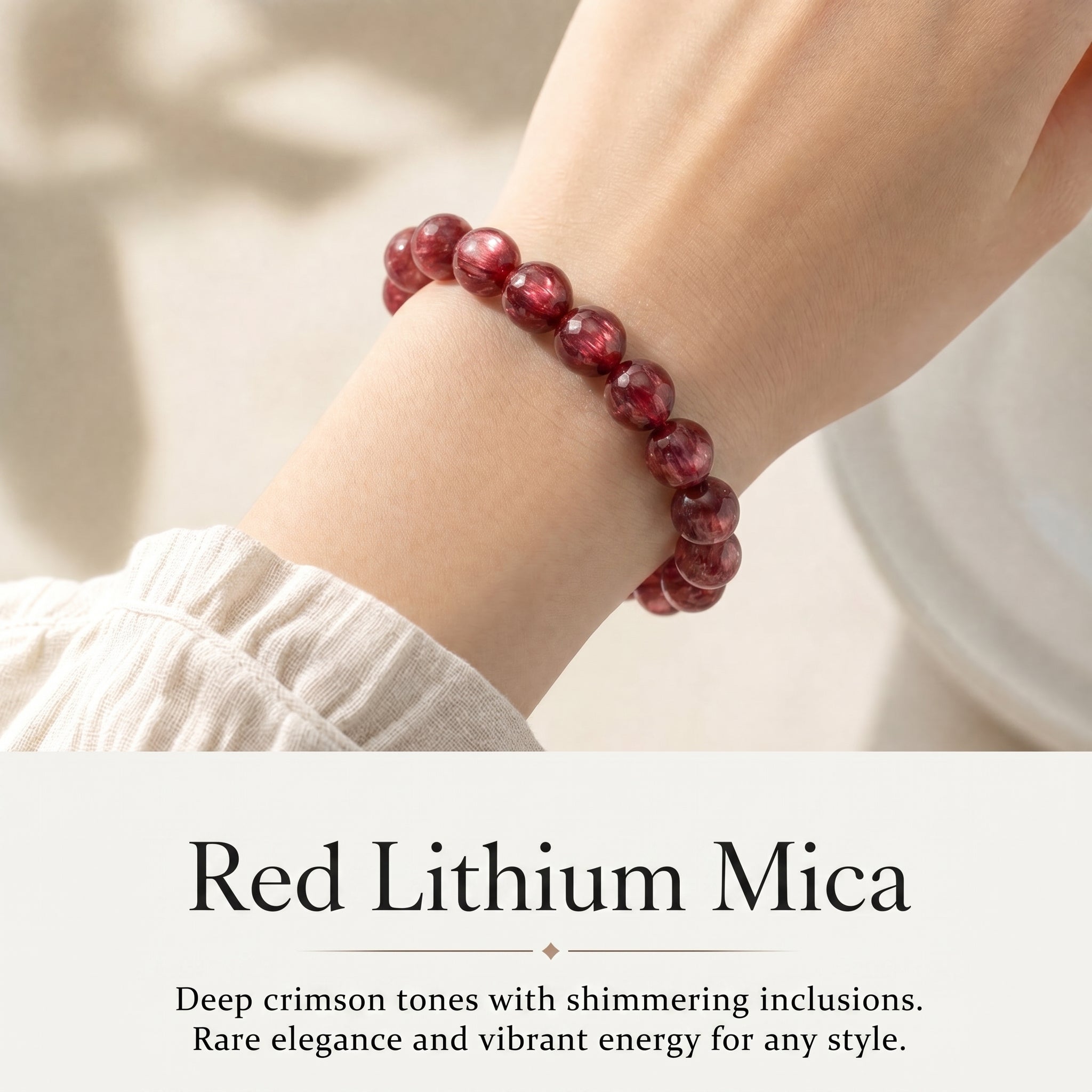 Premium Red Lepidolite Beaded Bracelet | Hand-Polished Natural Gemstone Jewelry for Love & Harmony