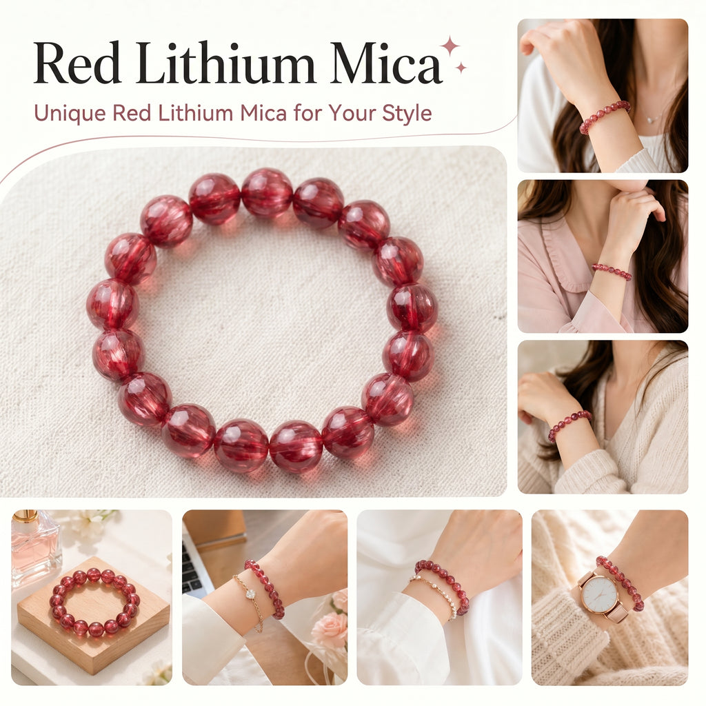 Premium Red Lepidolite Beaded Bracelet | Hand-Polished Natural Gemstone Jewelry for Love & Harmony