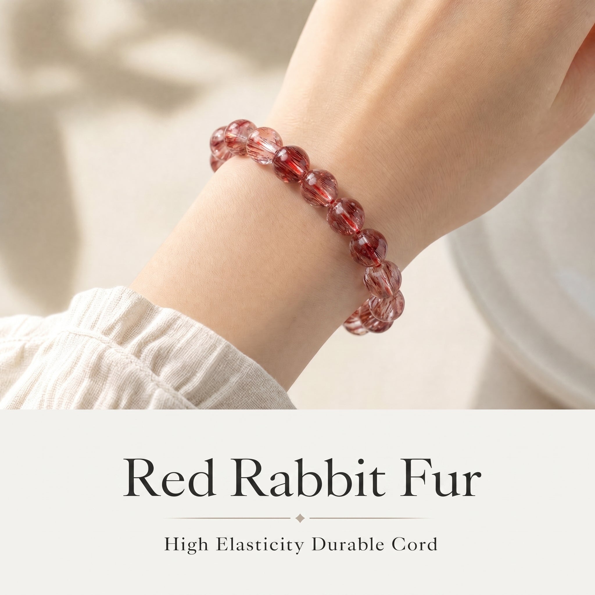 Premium Red Rabbit Hair Quartz Beaded Bracelet | Hand-Polished Natural Gemstone Jewelry for Energy & Radiance