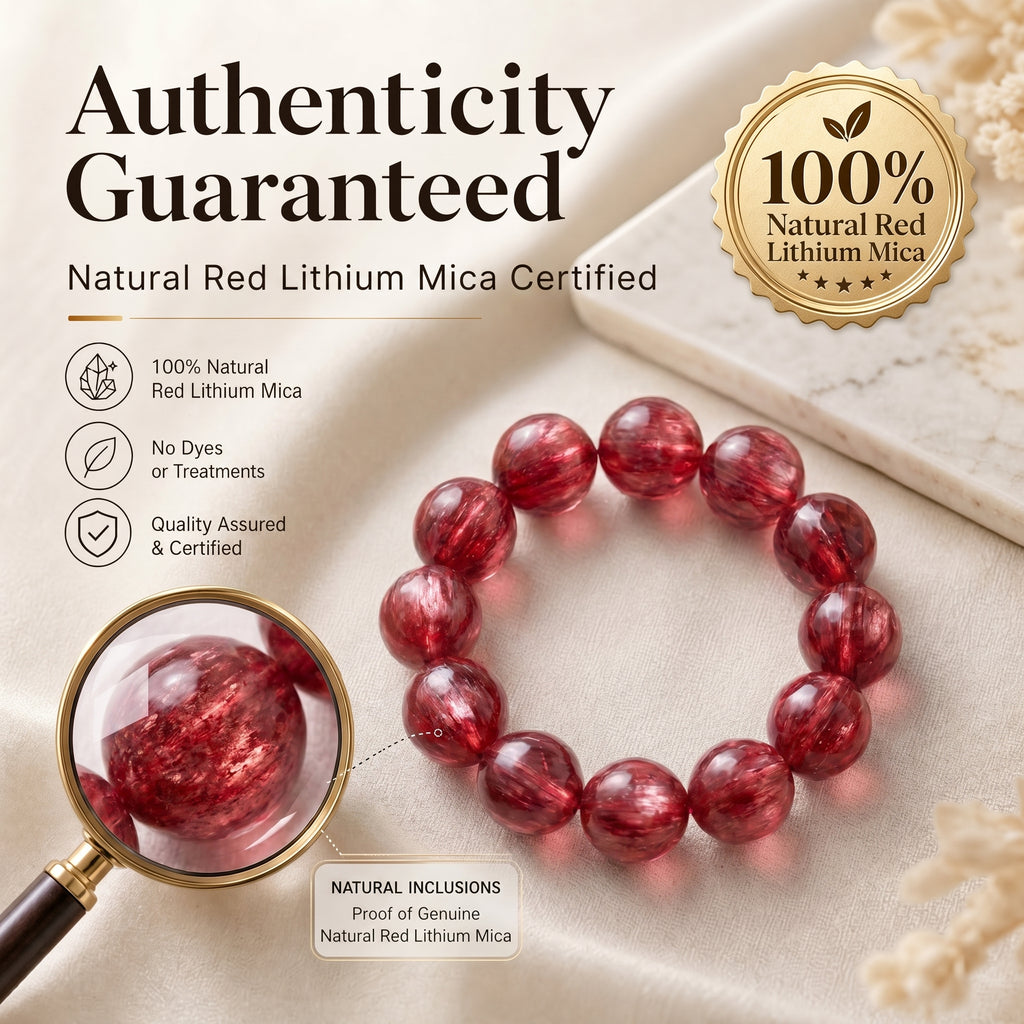 Premium Red Lepidolite Beaded Bracelet | Hand-Polished Natural Gemstone Jewelry for Love & Harmony