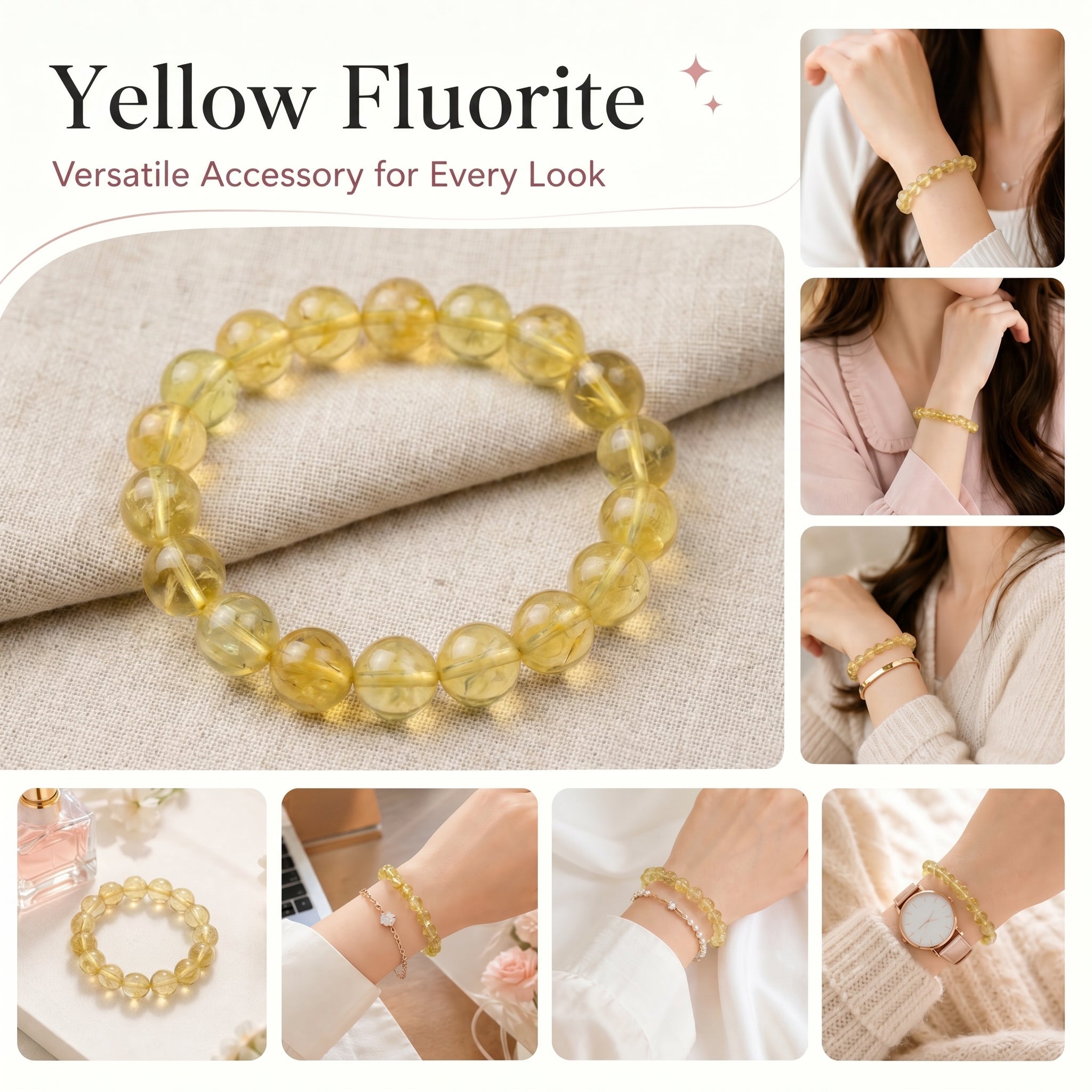 Premium Yellow Fluorite Beaded Bracelet | Hand-Polished Natural Gemstone Jewelry for Abundance & Focus