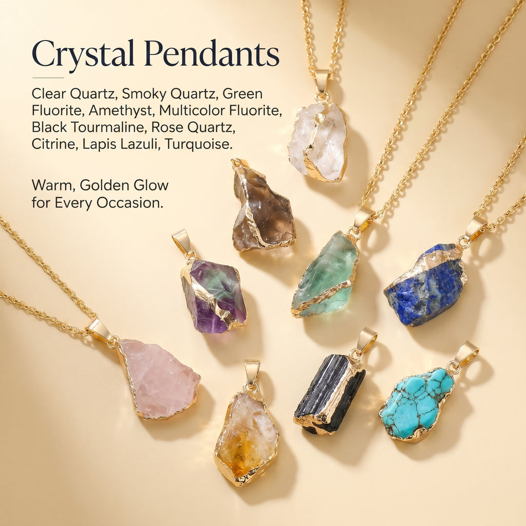 Authentic Raw Crystal Necklace | The "Energy Balance" Collection | Handcrafted Gold-Edged Mineral Pendant