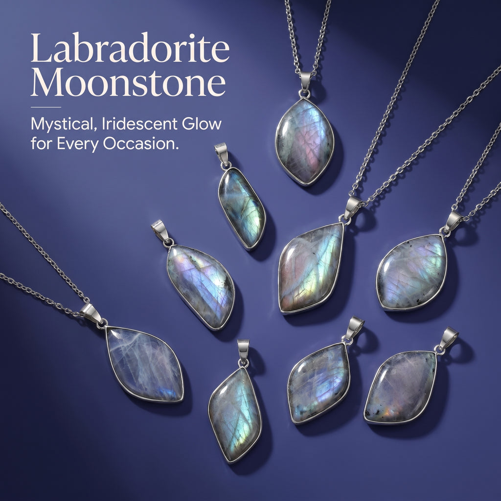 Mystical Labradorite and Moonstone Necklace | The "Stone of Transformation" | Nature-Inspired Leaf Jewelry