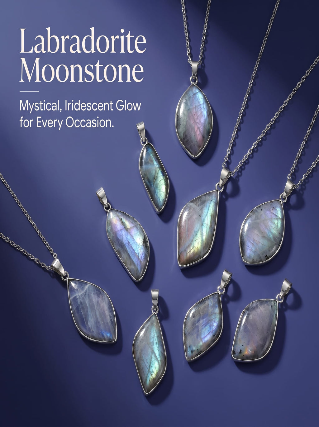Natural Labradorite & Moonstone Leaf Pendant: The Stone of Transformation — Kailash Vein