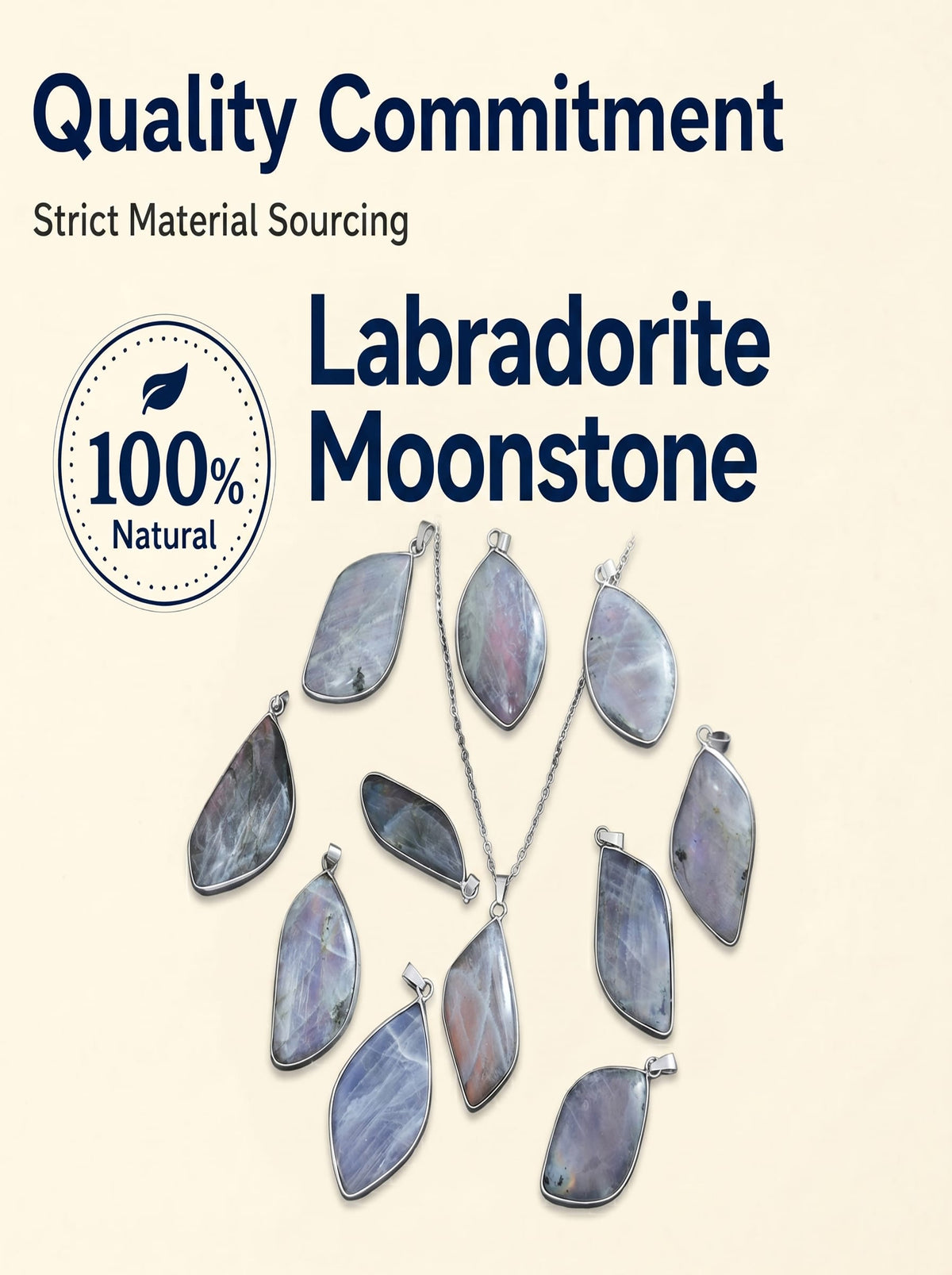 Natural Labradorite & Moonstone Leaf Pendant: The Stone of Transformation — Kailash Vein