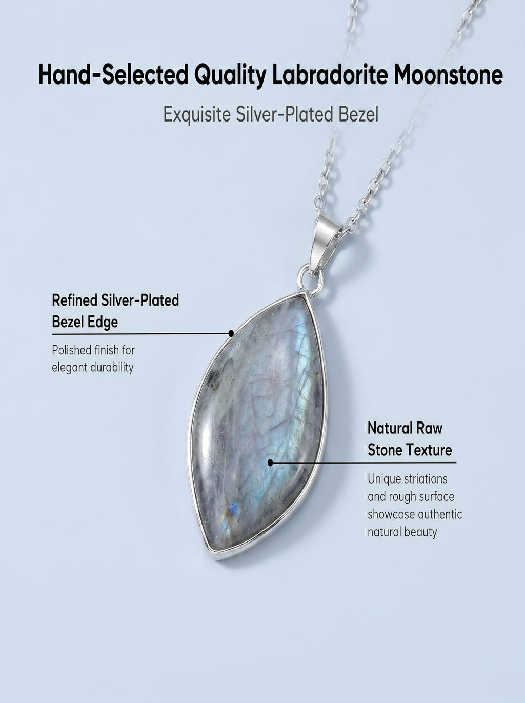 Natural Labradorite & Moonstone Leaf Pendant: The Stone of Transformation — Kailash Vein