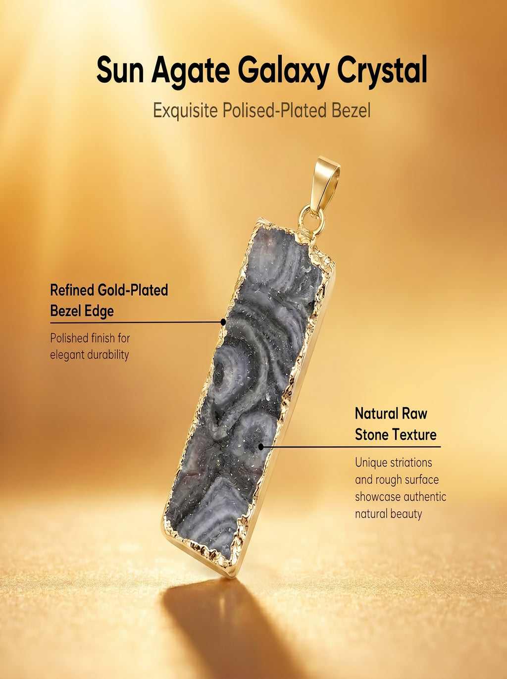 Authentic Sun Agate Rectangle Necklace | The "Stone of Vitality" | Minimalist Gemstone Jewelry