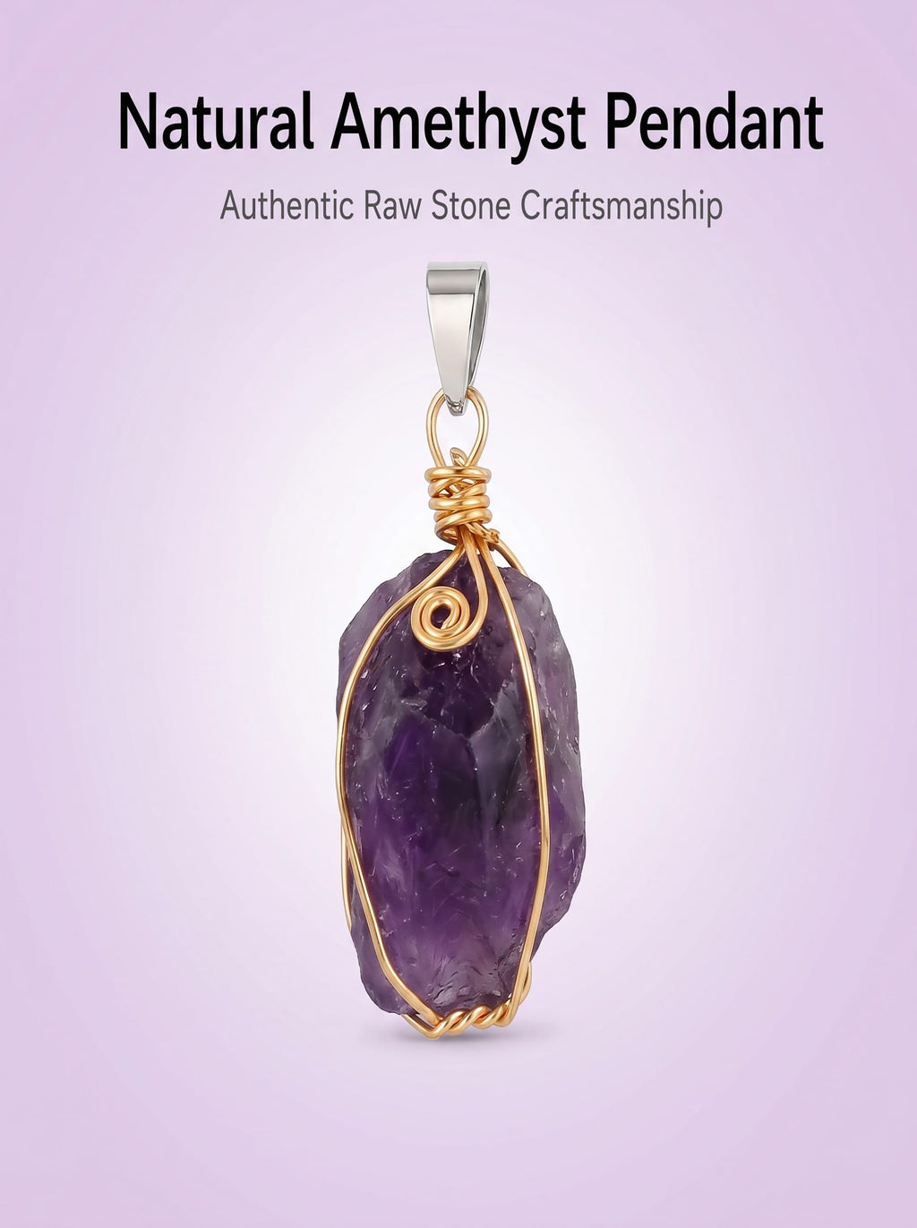 Natural Raw Amethyst Wire-Wrapped Pendant: The Stone of Tranquility — Gangdishé Peak