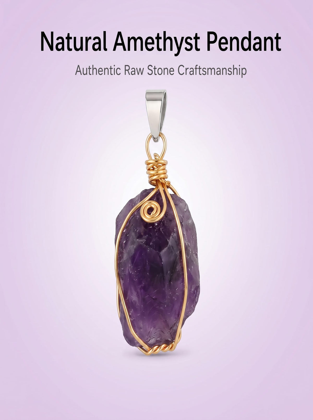 Natural Raw Amethyst Wire-Wrapped Pendant: The Stone of Tranquility — Gangdishé Peak