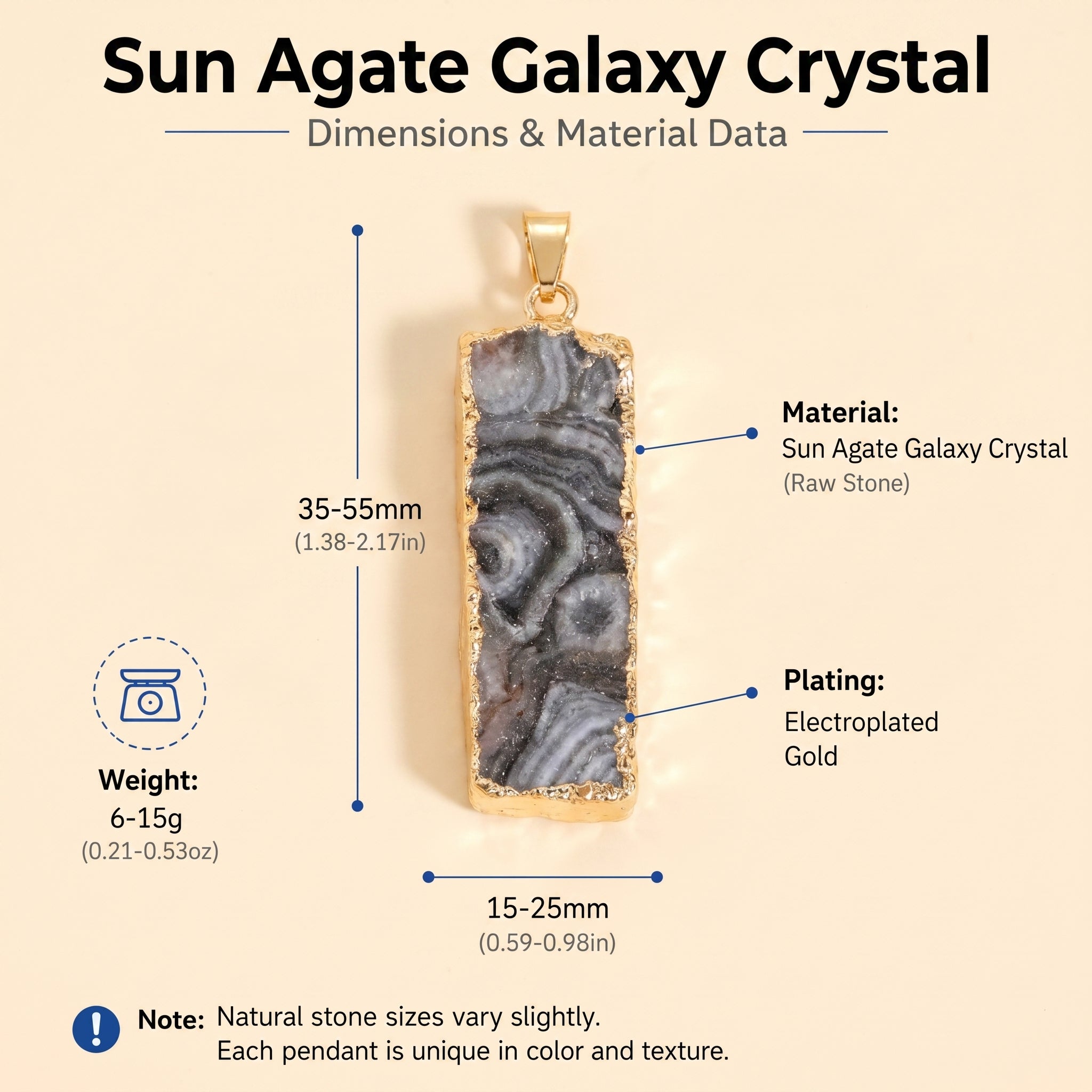 Authentic Sun Agate Rectangle Necklace | The "Stone of Vitality" | Minimalist Gemstone Jewelry