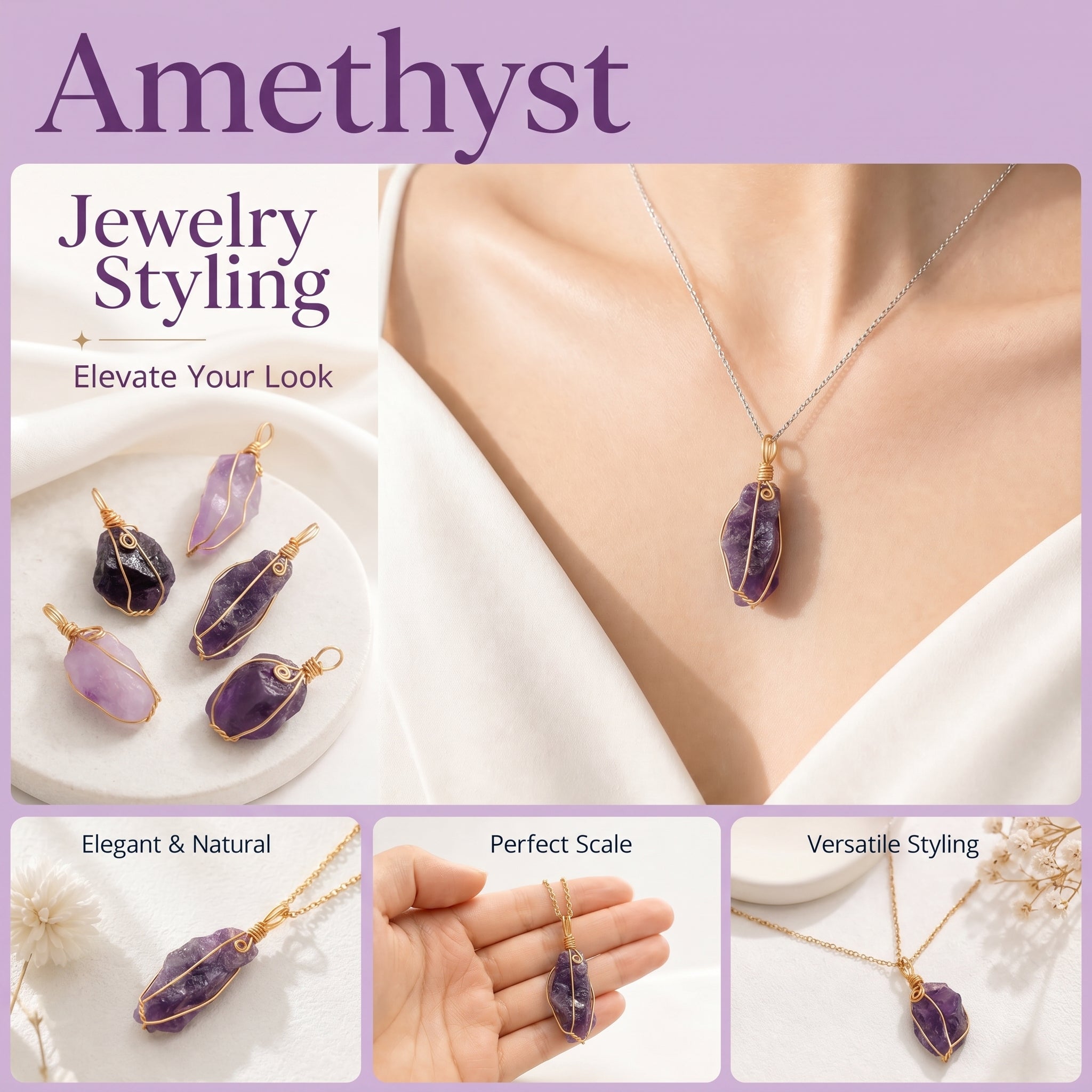 Authentic Raw Amethyst Necklace | The "Stone of Tranquility" | Unique Artisan Wire-Wrapped Jewelry