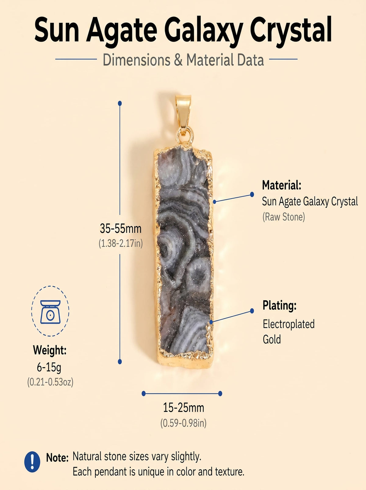 Natural Sun Agate Rectangle Pendant: The Stone of Vitality — Kailash Vein