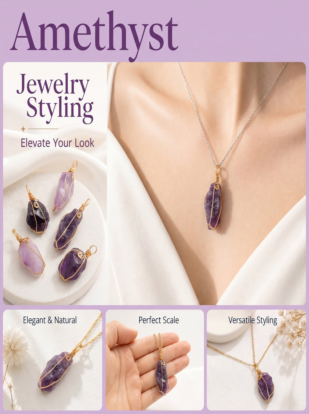 Authentic Raw Amethyst Necklace | The "Stone of Tranquility" | Unique Artisan Wire-Wrapped Jewelry