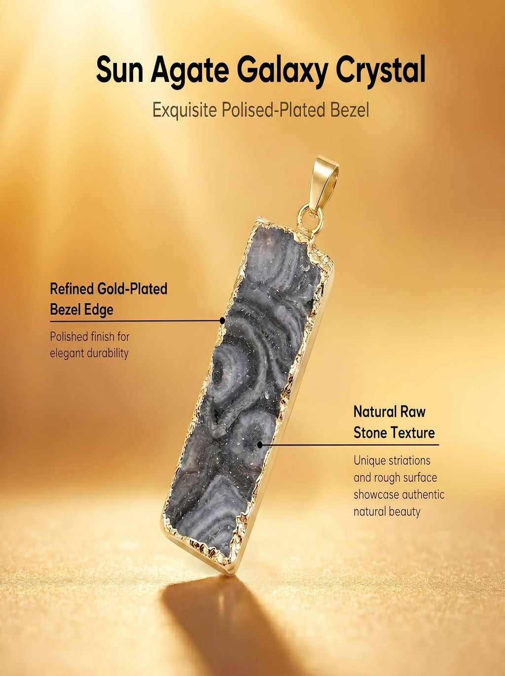 Natural Sun Agate Rectangle Pendant: The Stone of Vitality — Kailash Vein