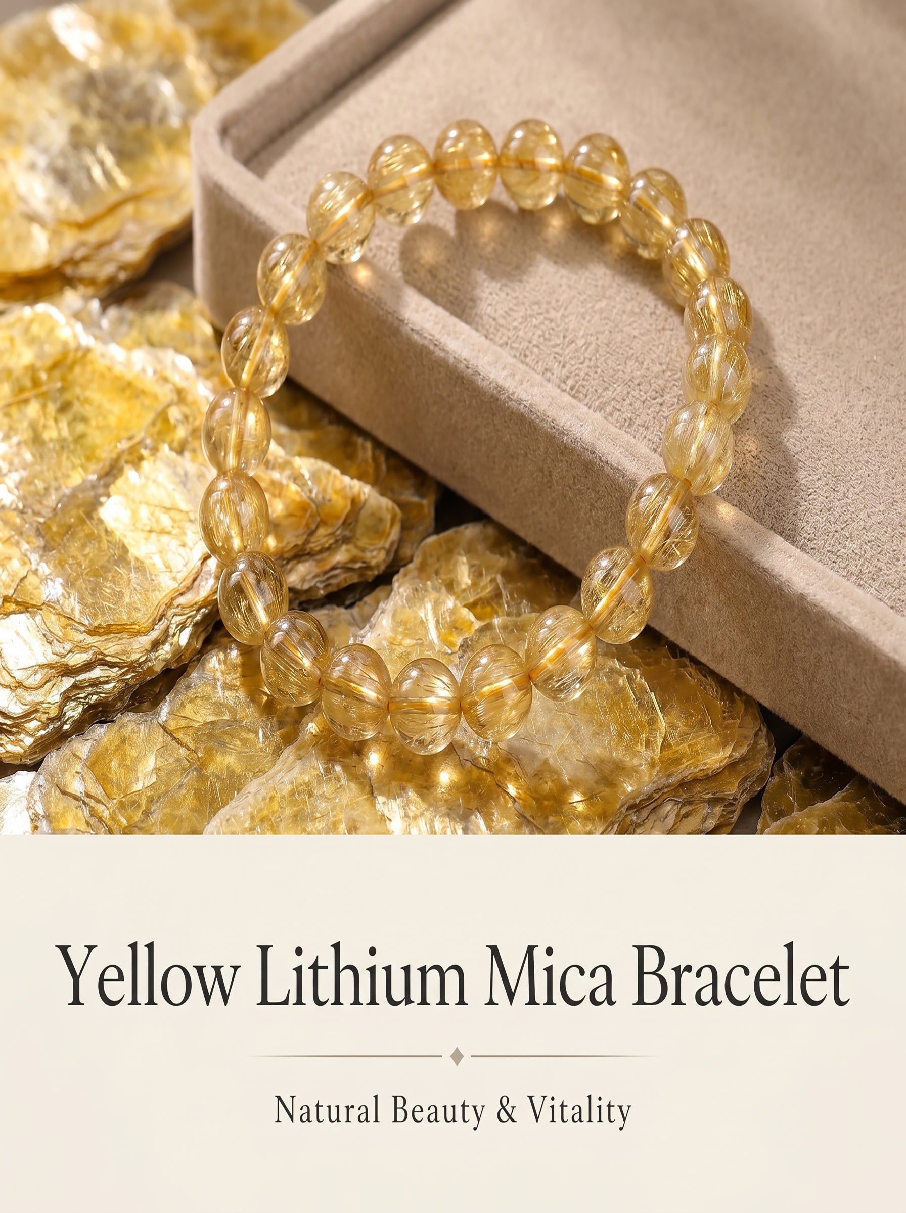 Premium Yellow Lepidolite Beaded Bracelet | Hand-Polished Natural Gemstone Jewelry for Inner Peace