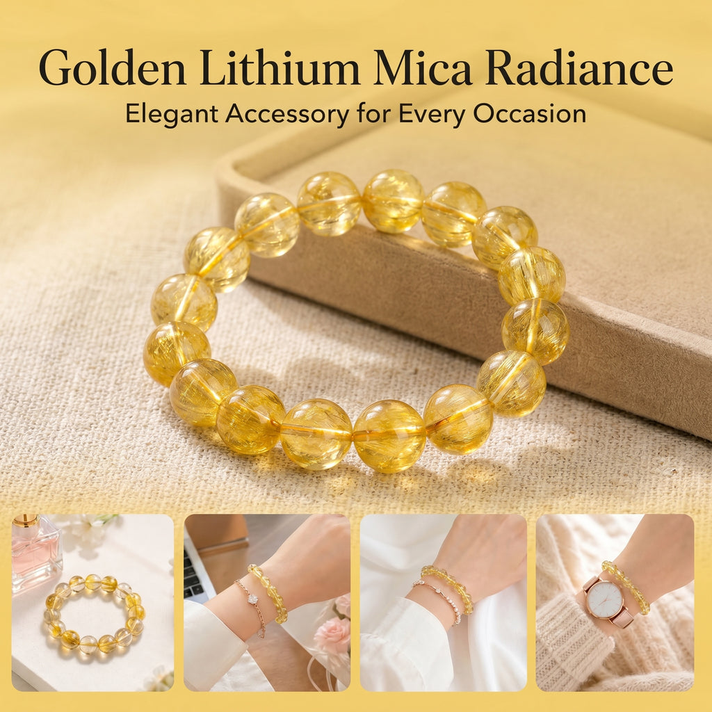 Premium Yellow Lepidolite Beaded Bracelet | Hand-Polished Natural Gemstone Jewelry for Inner Peace