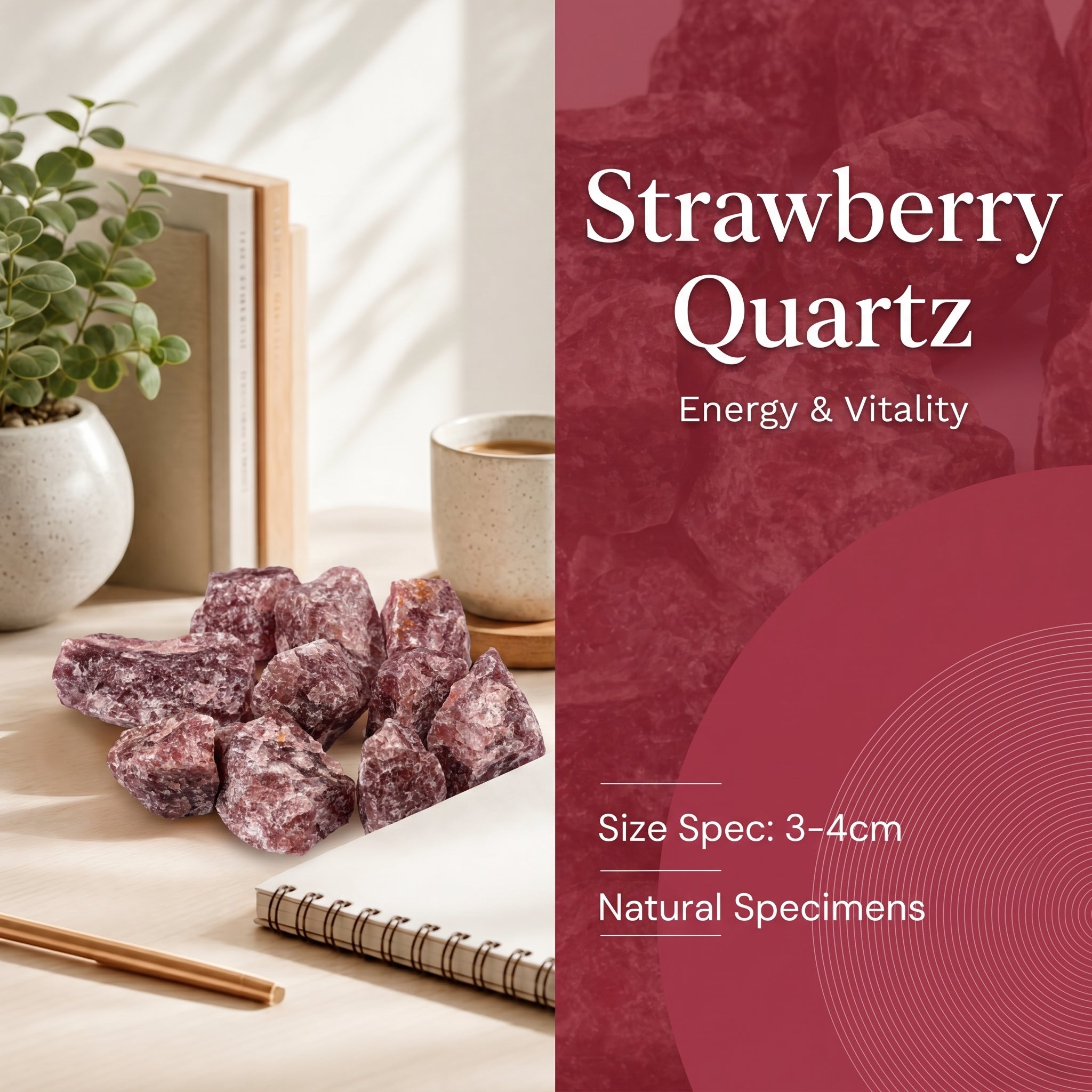 Authentic Strawberry Quartz Raw Stone | The "Stone of Vitality" | Unique Natural Mineral for Home Decor