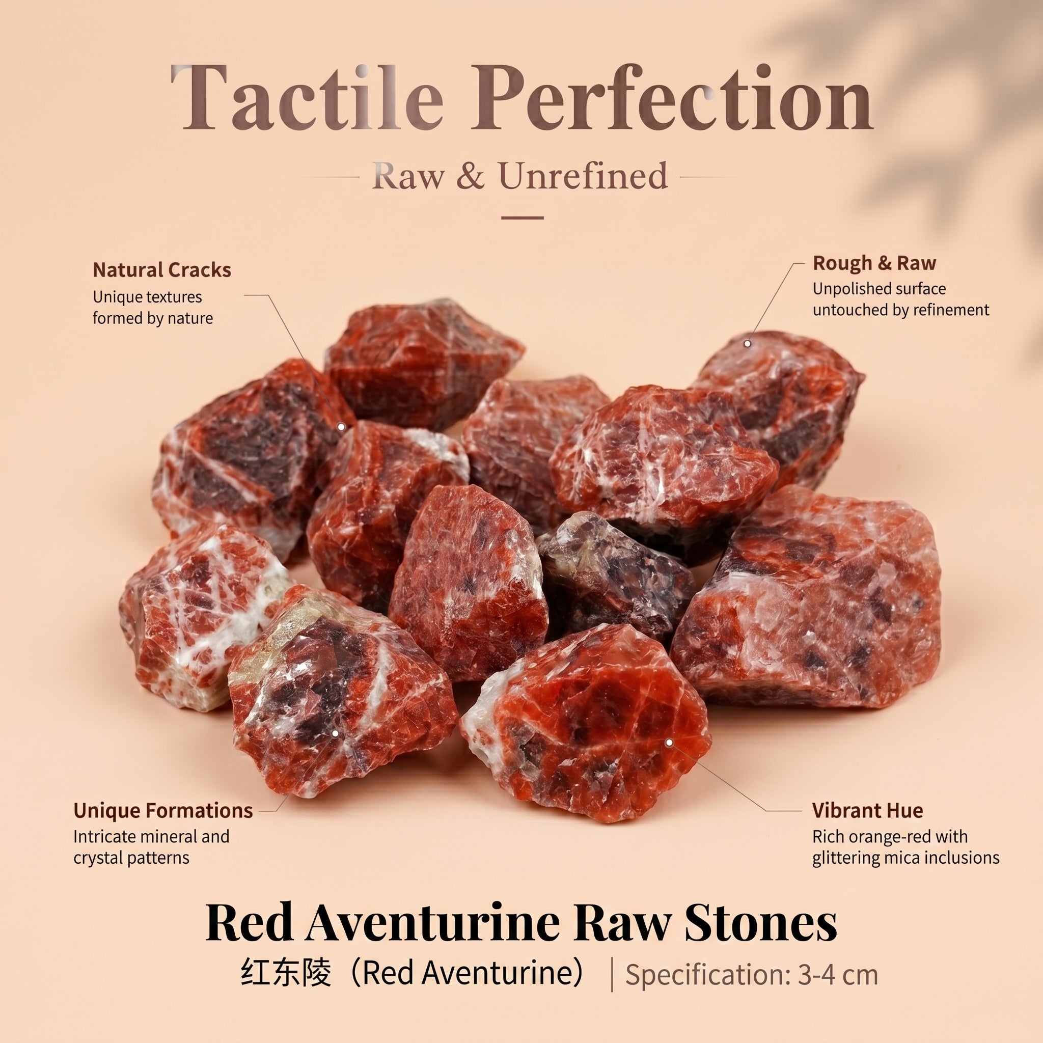 Authentic Red Aventurine Raw Stone | The "Stone of Vitality" | Unique Natural Crystal for Meditation & Decor