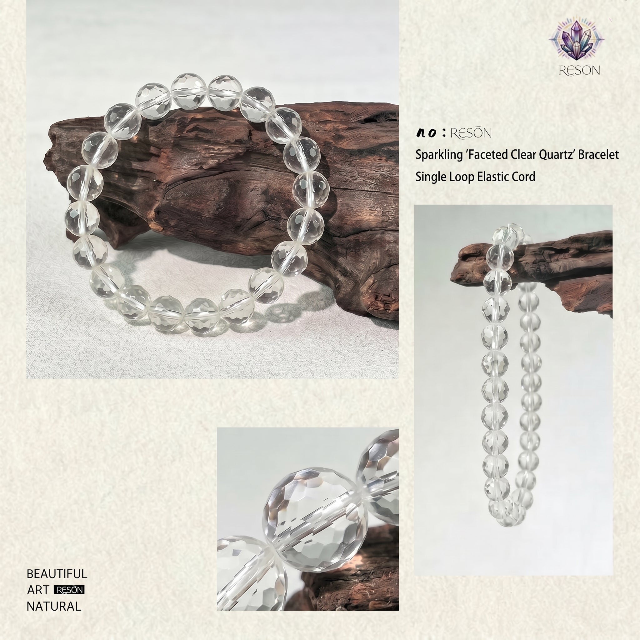 Premium Clear Quartz Beaded Bracelet | Hand-Polished Natural Gemstone Jewelry for Mindfulness & Balance