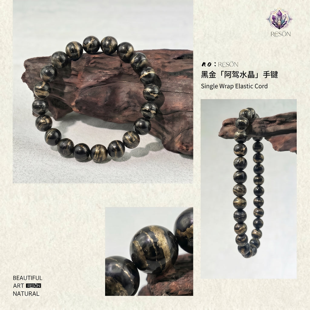 Premium Black Gold Azeztulite Beaded Bracelet | Hand-Polished Natural Gemstone Jewelry for Balance & Harmony
