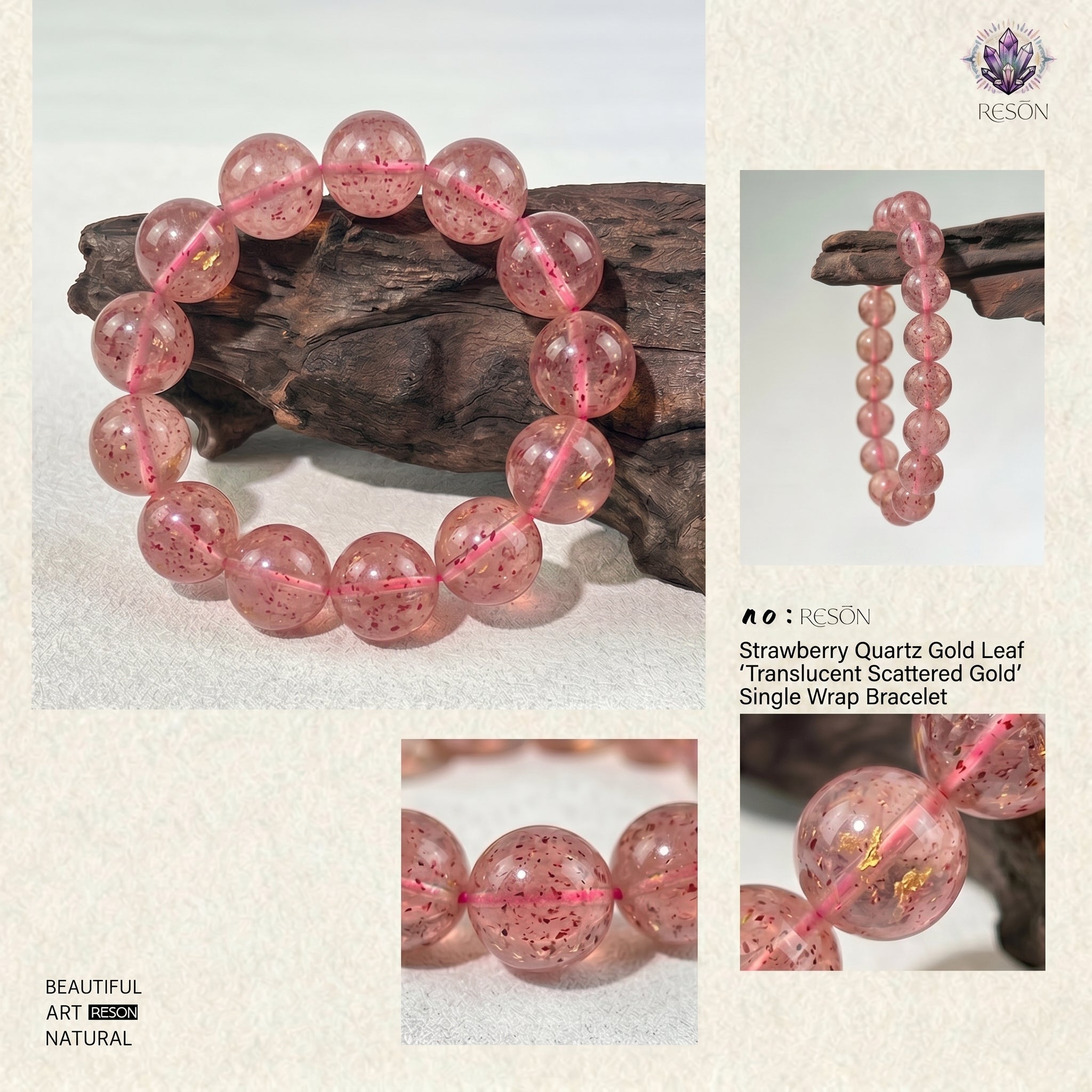 Premium Strawberry Quartz Beaded Bracelet | Hand-Polished Natural Gemstone Jewelry for Attraction & Harmony