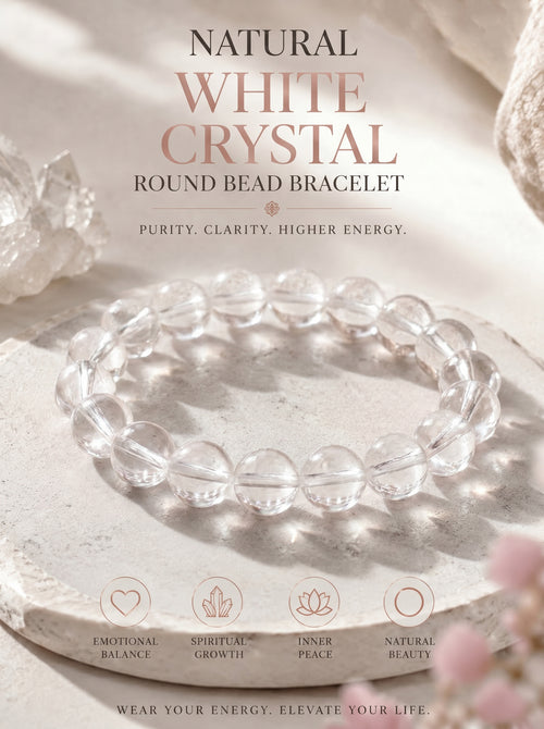 Premium Clear Quartz Beaded Bracelet | Hand-Polished Natural Gemstone Jewelry for Mindfulness & Balance