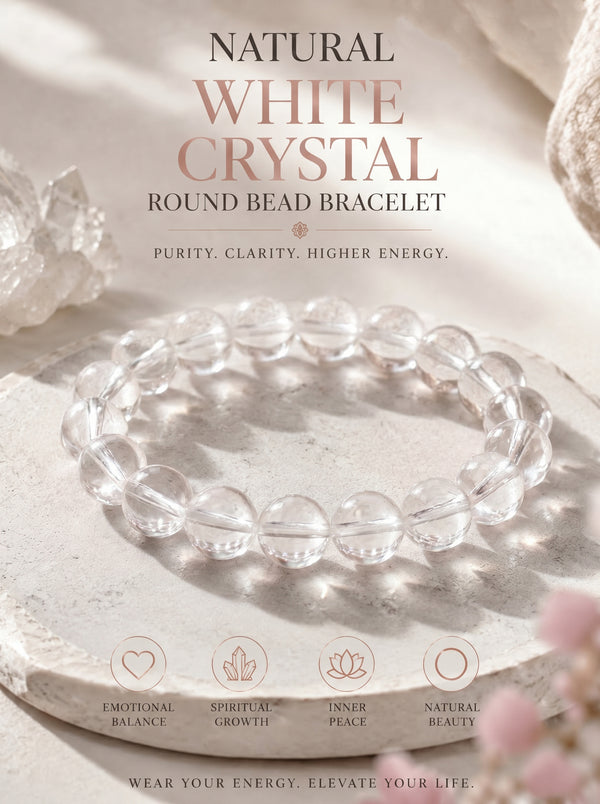Premium Clear Quartz Beaded Bracelet | Hand-Polished Natural Gemstone Jewelry for Mindfulness & Balance