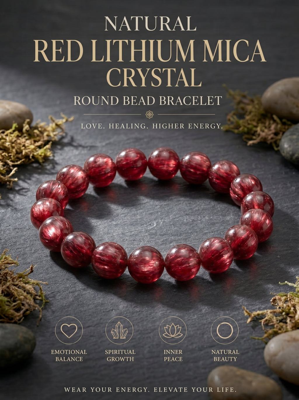 Premium Red Lepidolite Beaded Bracelet | Hand-Polished Natural Gemstone Jewelry for Love & Harmony