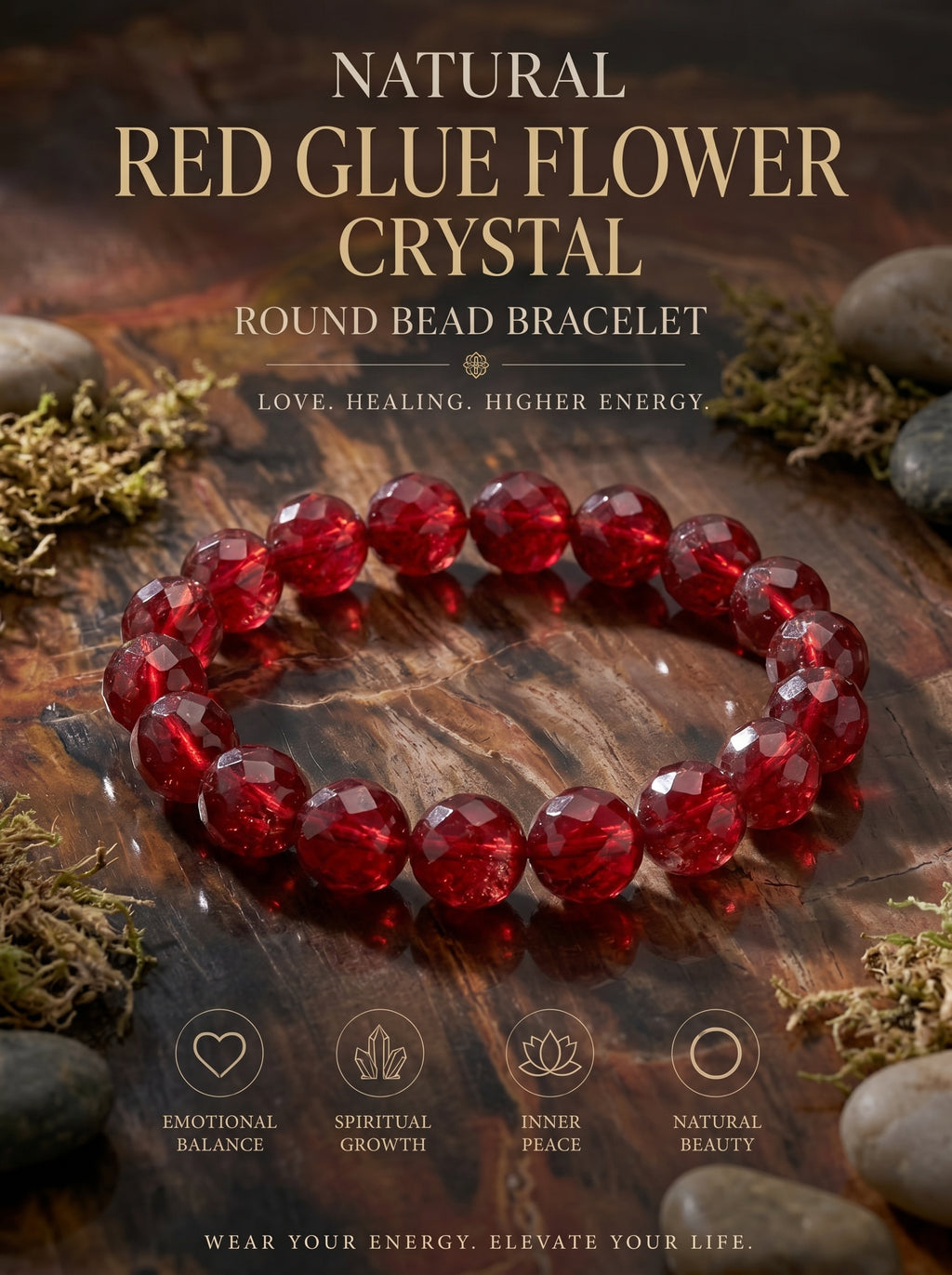 Premium Red Fire Quartz Beaded Bracelet | Hand-Polished Natural Gemstone Jewelry for Abundance & Passion