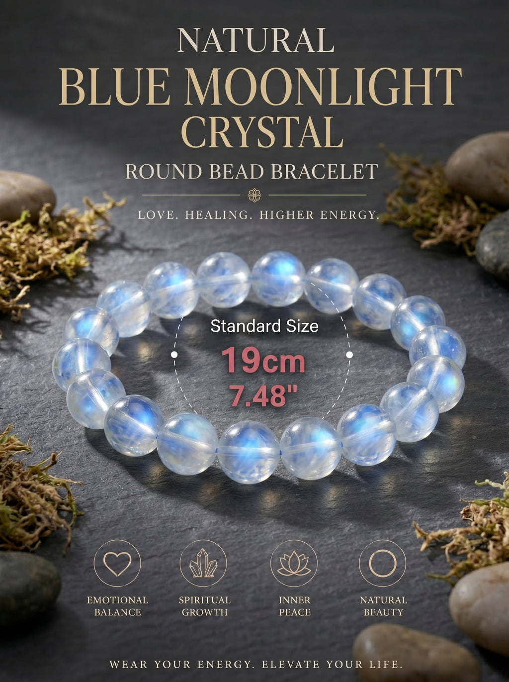 Premium Blue Moonstone Beaded Bracelet | Hand-Polished Natural Gemstone Jewelry for Calm & Intuition