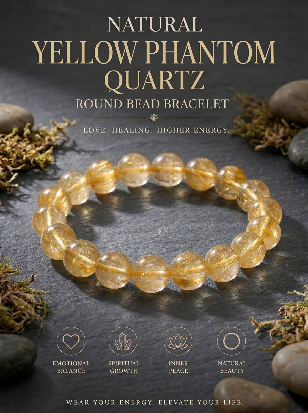 Premium Yellow Rabbit Hair Quartz Bracelet | Hand-Polished Natural Gemstone Jewelry for Joy & Prosperity