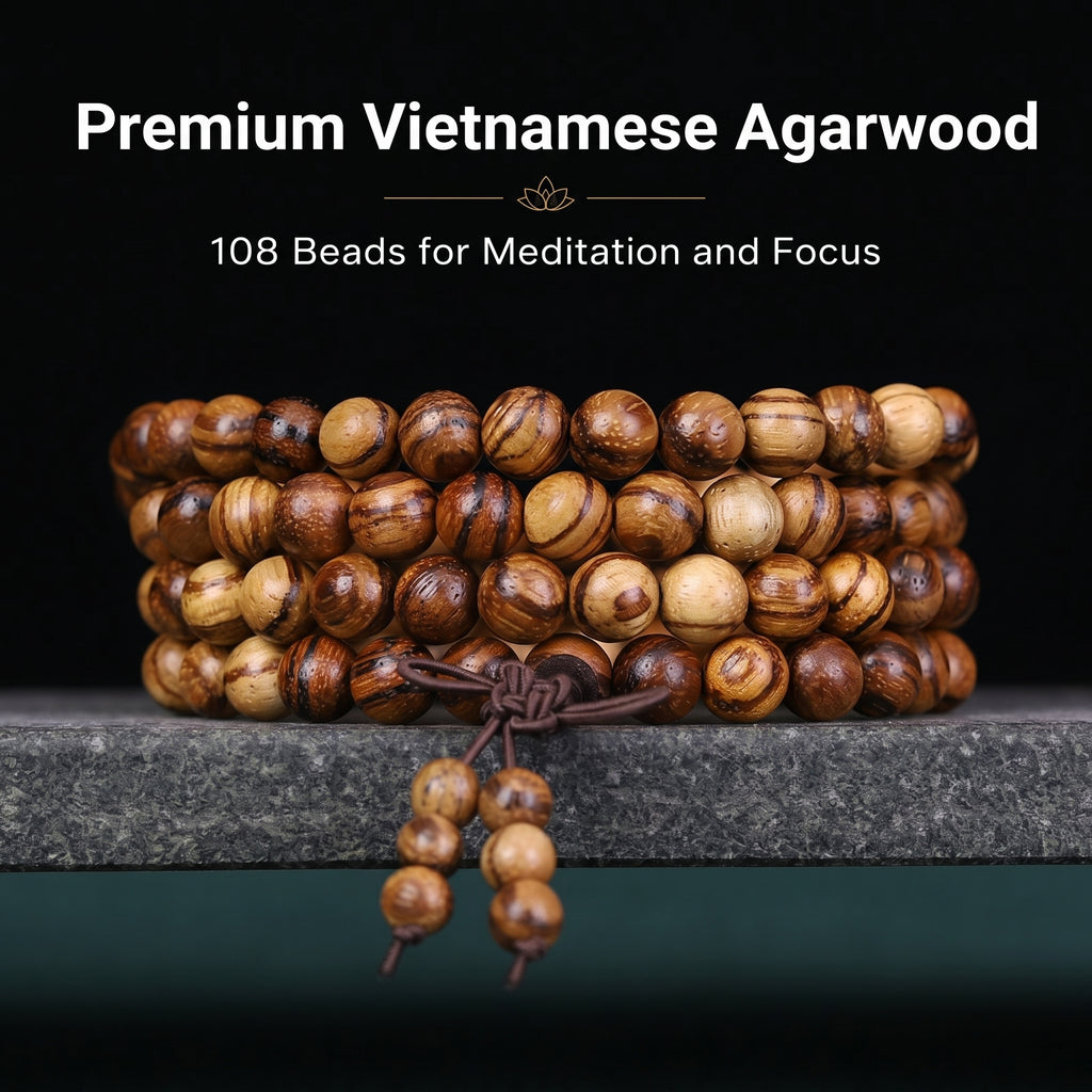 Natural Vietnamese Agarwood Hand-Carved Chinese Prayer Beads (Elite Meditation Edition)