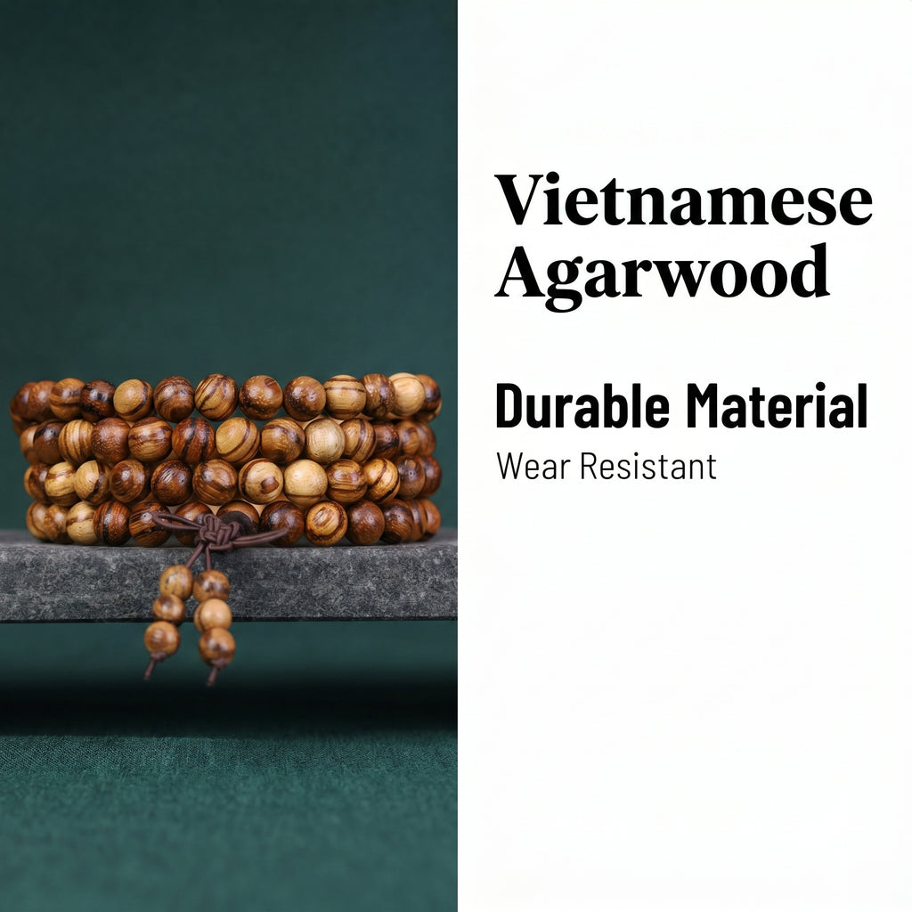 Natural Vietnamese Agarwood Hand-Carved Chinese Prayer Beads (Elite Meditation Edition)