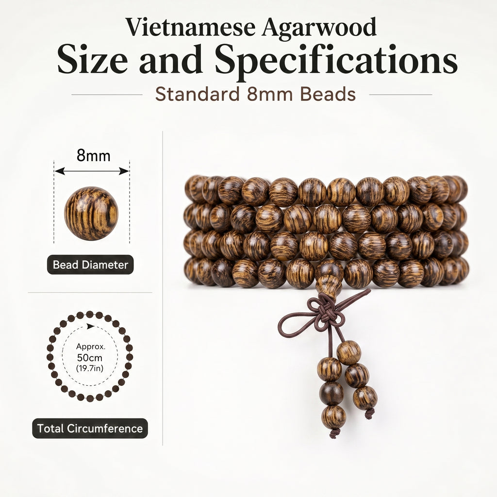 Natural Vietnamese Agarwood Hand-Carved Chinese Prayer Beads (Elite Meditation Edition)