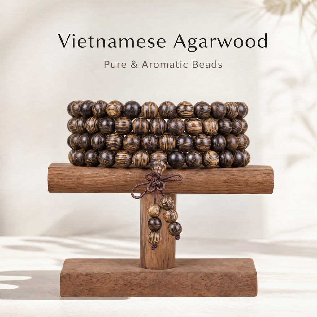 Natural Vietnamese Agarwood Hand-Carved Chinese Prayer Beads (Elite Meditation Edition)