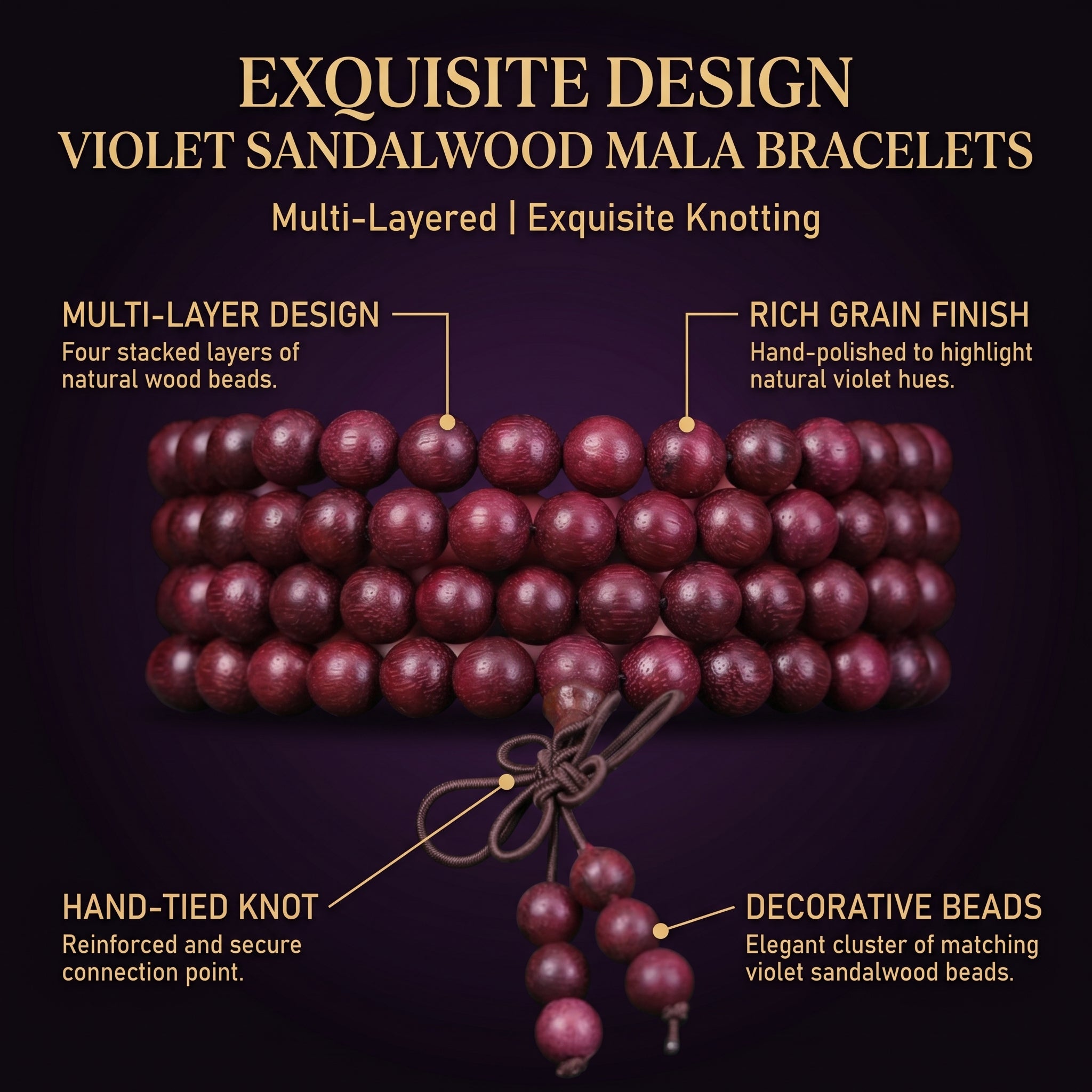 Natural Violet Quartz Eastern Zen Prayer Beads Bracelet (Artisanal Edition)