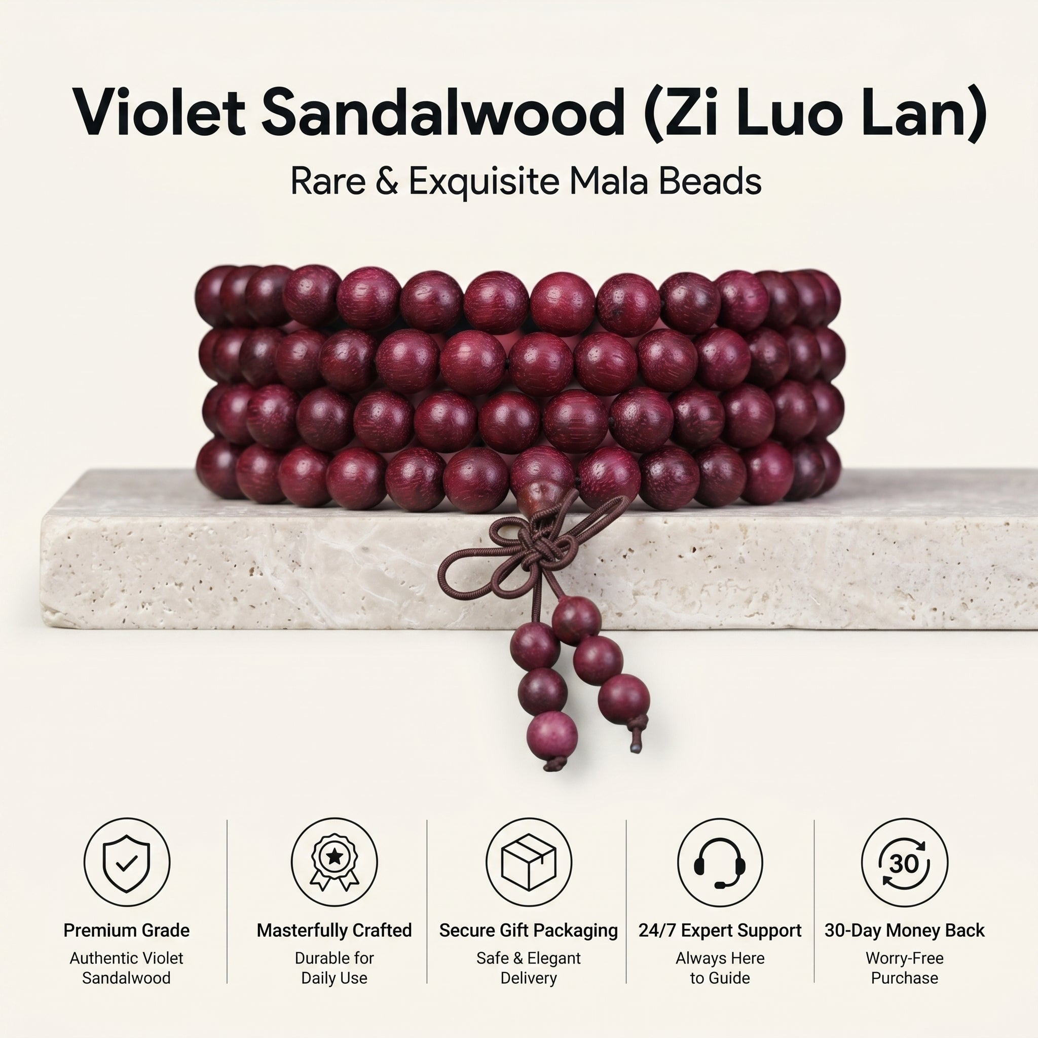Natural Violet Quartz Eastern Zen Prayer Beads Bracelet (Artisanal Edition)