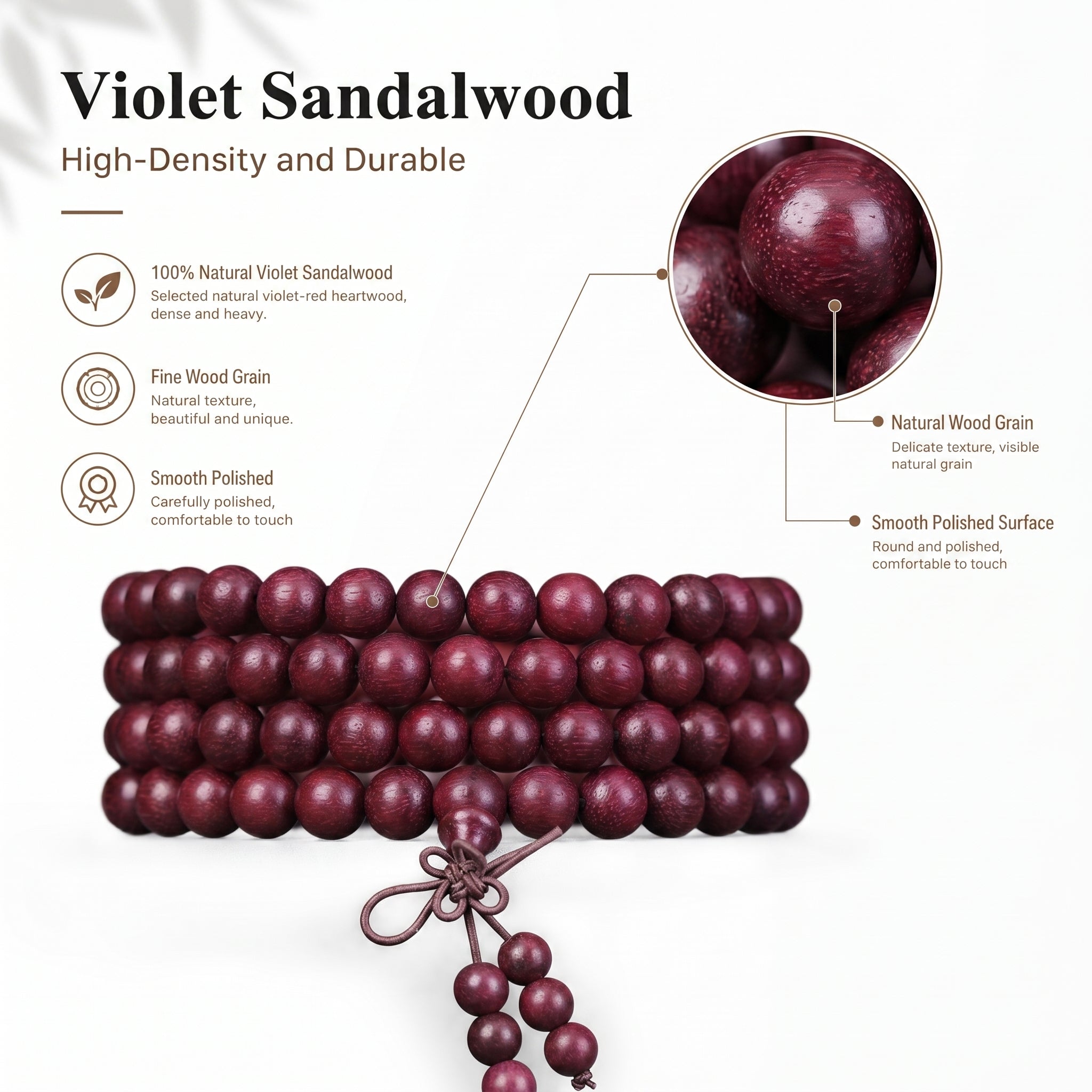 Natural Violet Quartz Eastern Zen Prayer Beads Bracelet (Artisanal Edition)