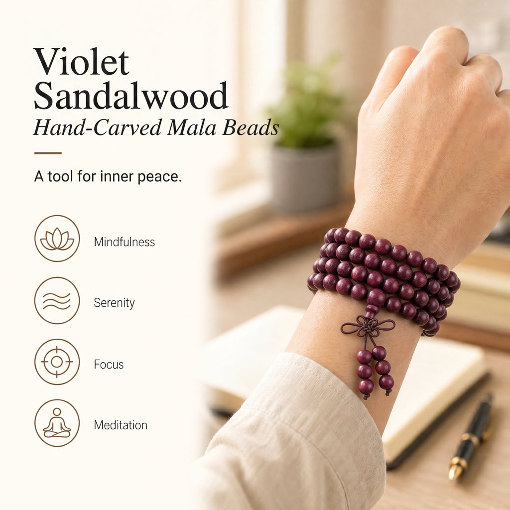 Natural Violet Quartz Eastern Zen Prayer Beads Bracelet (Artisanal Edition)