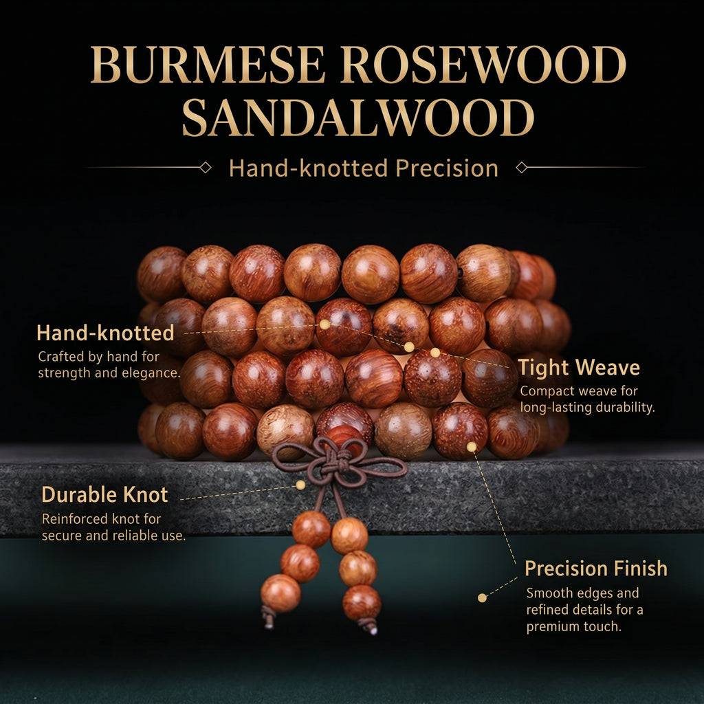 Natural Burmese Rosewood Traditional Chinese Prayer Beads (Scented Artisan Edition)