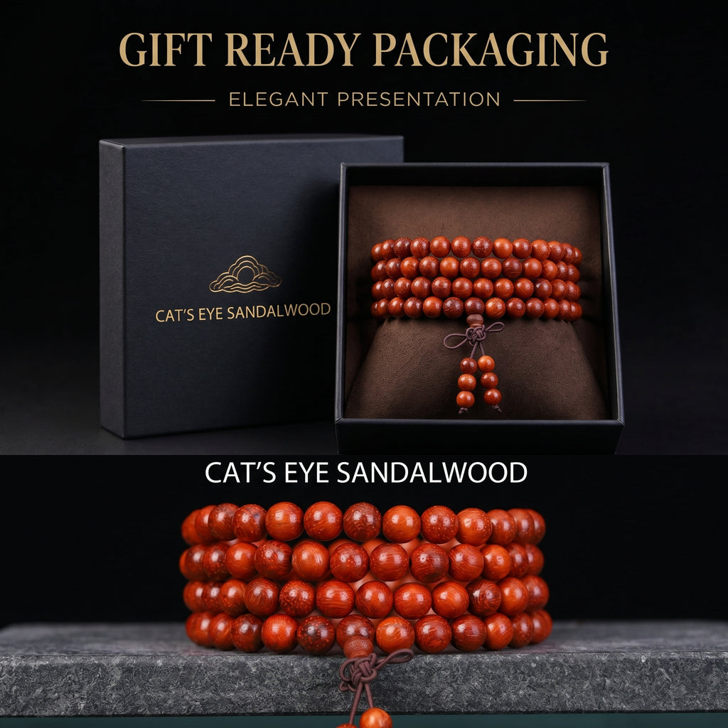 Natural Purple Sandalwood Traditional Chinese Prayer Beads (Rare Chatoyant Cat's Eye Edition)