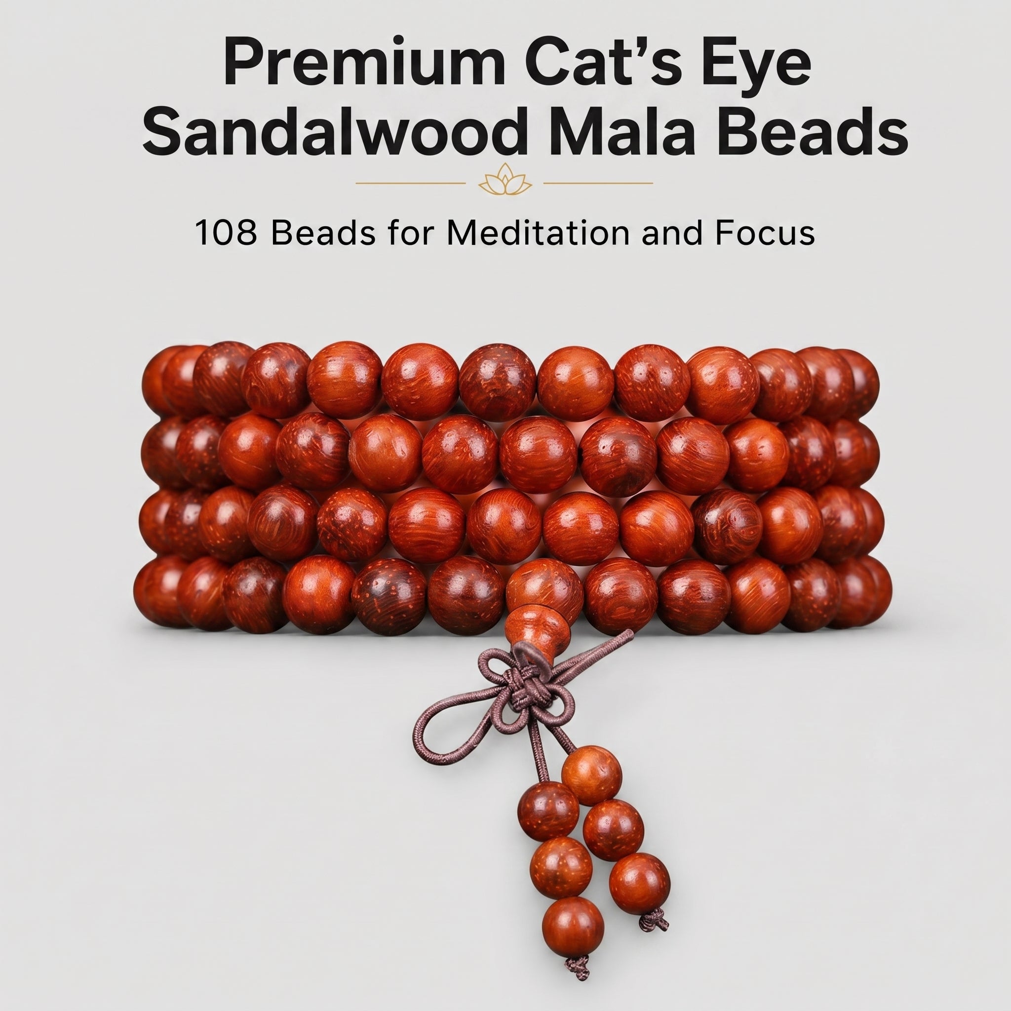 Natural Purple Sandalwood Traditional Chinese Prayer Beads (Rare Chatoyant Cat's Eye Edition)