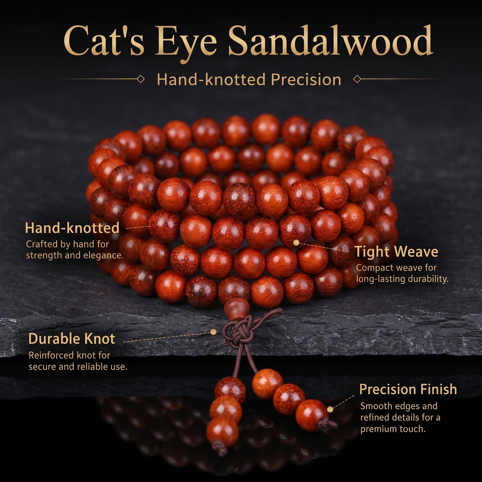 Natural Purple Sandalwood Traditional Chinese Prayer Beads (Rare Chatoyant Cat's Eye Edition)