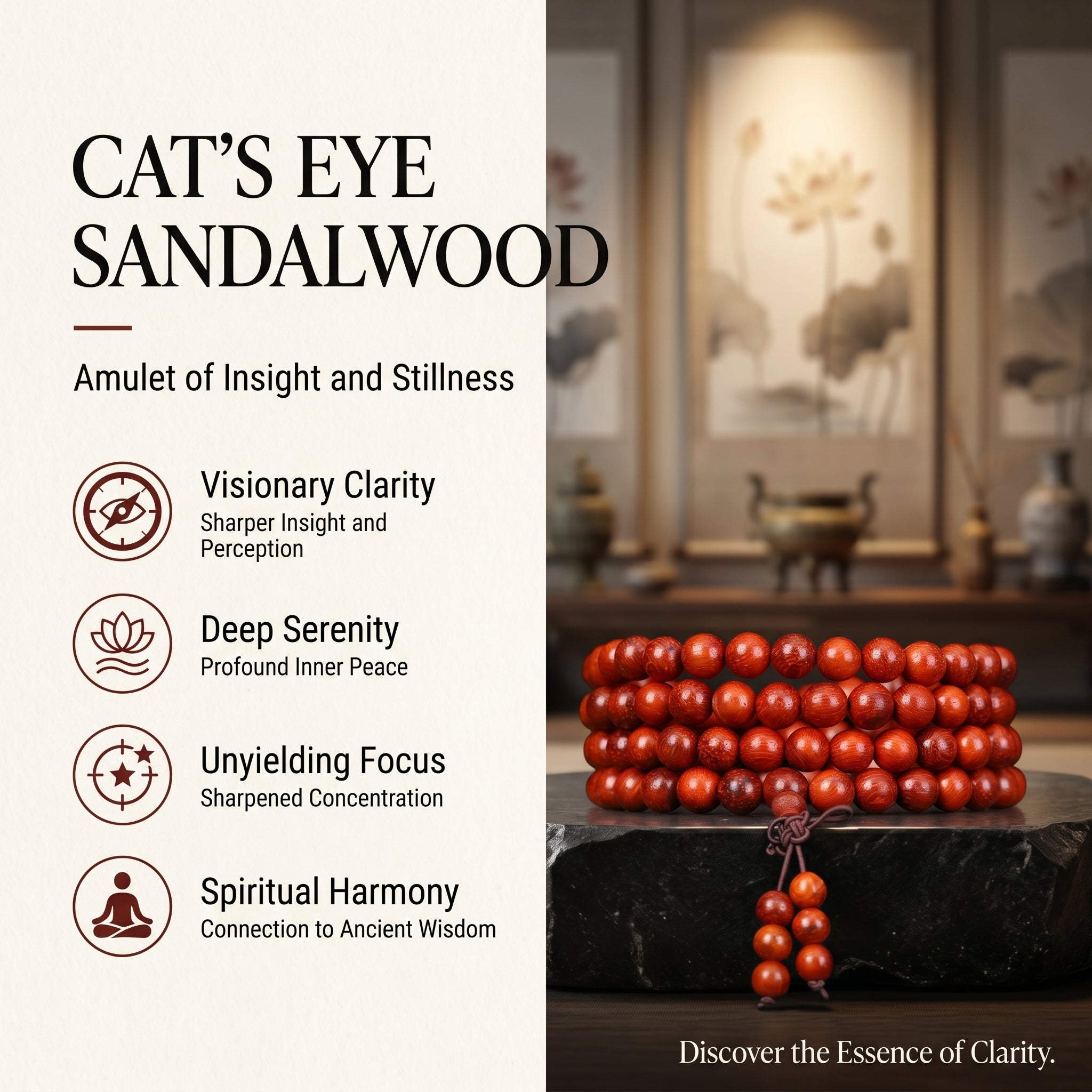 Natural Purple Sandalwood Traditional Chinese Prayer Beads (Rare Chatoyant Cat's Eye Edition)