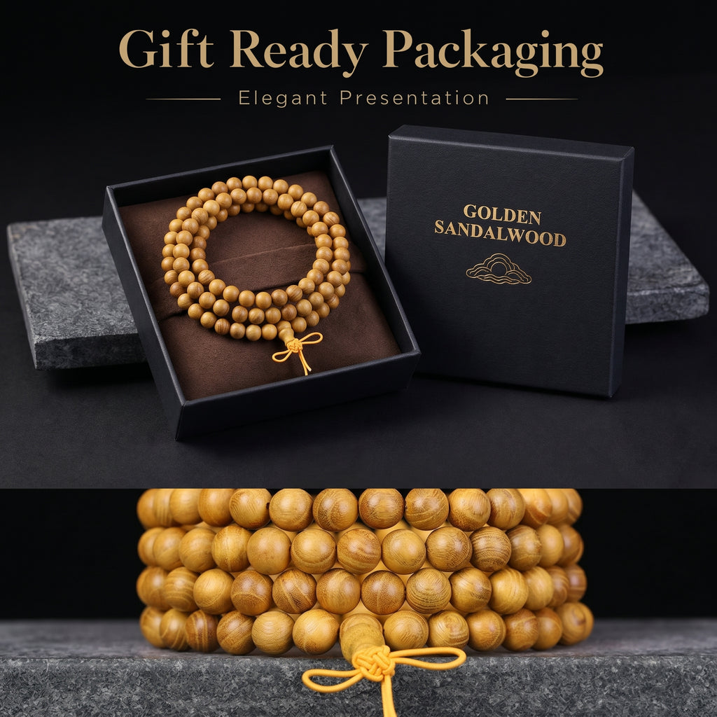 Natural Golden Sandalwood Traditional Chinese Prayer Beads (Amber Bocote Artisan Edition)
