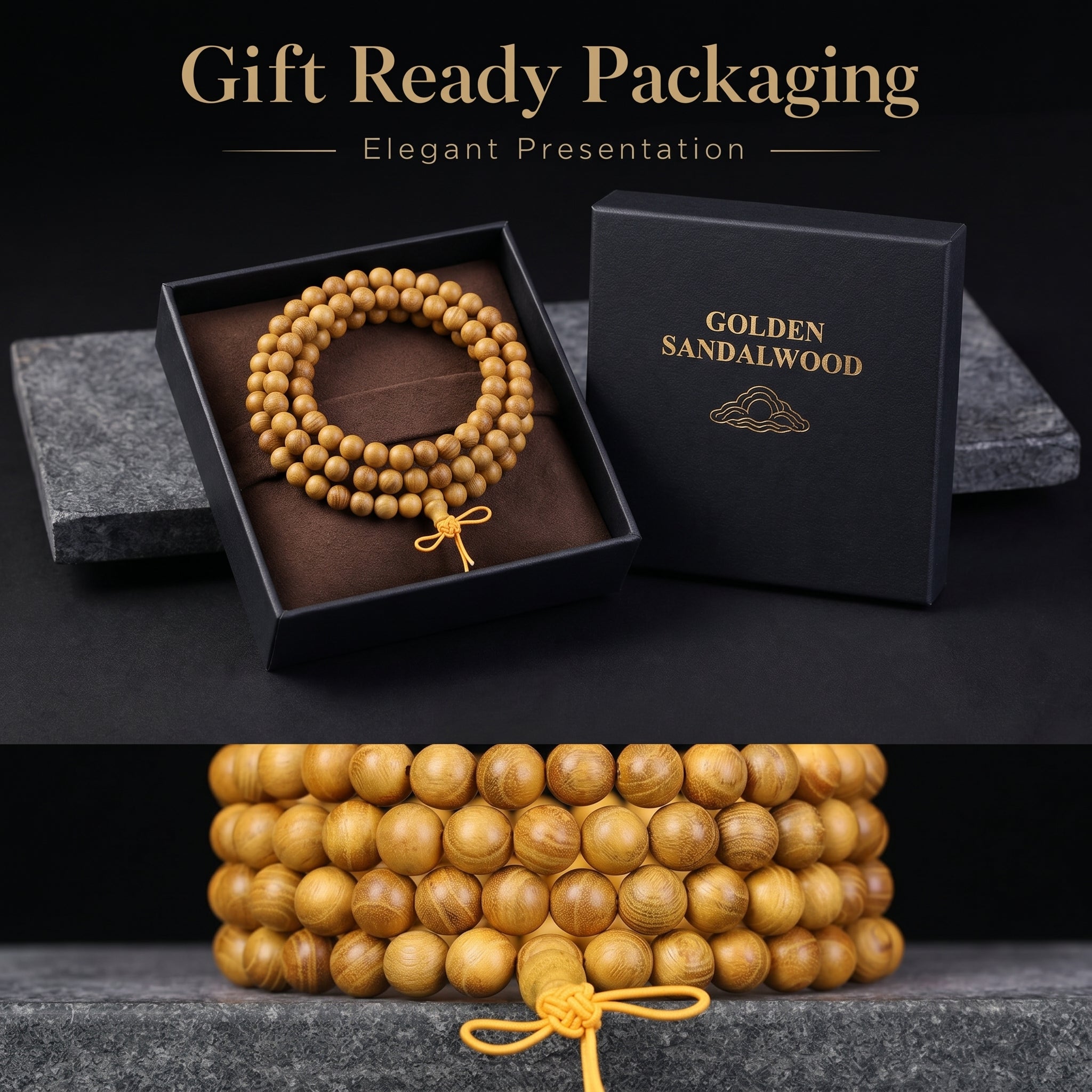 Natural Golden Sandalwood Traditional Chinese Prayer Beads (Amber Bocote Artisan Edition)
