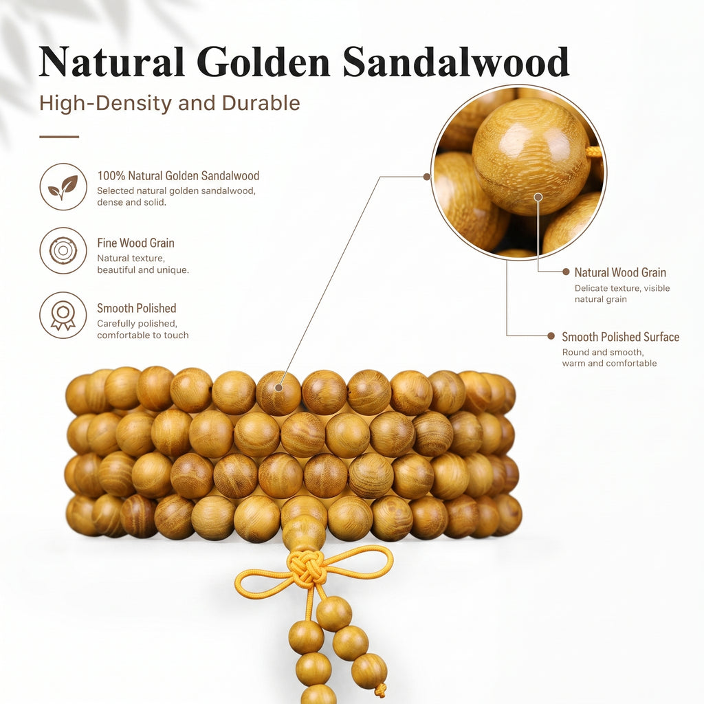 Natural Golden Sandalwood Traditional Chinese Prayer Beads (Amber Bocote Artisan Edition)
