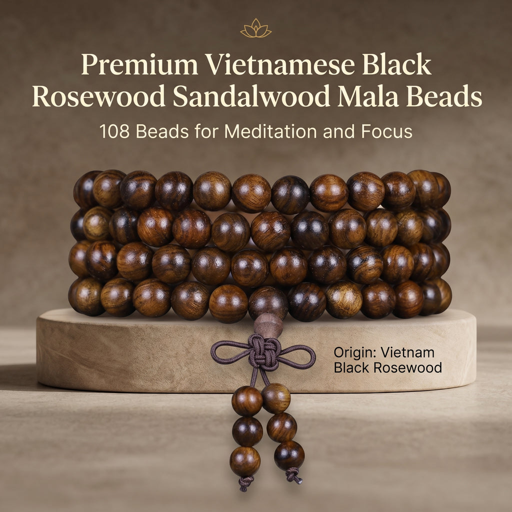 Natural Vietnamese Black Rosewood Traditional Chinese Prayer Beads (Artisanal Meditation Edition)