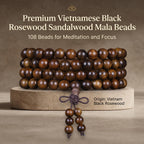 Natural Vietnamese Black Rosewood Traditional Chinese Prayer Beads (Artisanal Meditation Edition)