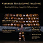 Natural Vietnamese Black Rosewood Traditional Chinese Prayer Beads (Artisanal Meditation Edition)